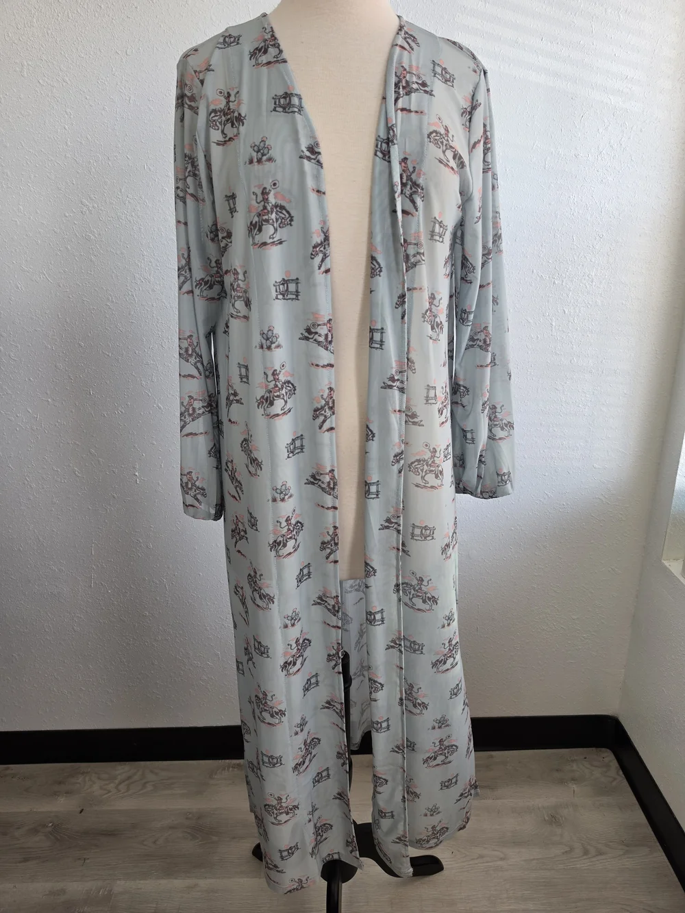 Western Mesh Duster Kimono OS Rodeo Cowboy Horse Sheer Maxi Blue